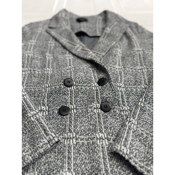 Topshop Women Jacket 4 Black White Pea Coat Plaid Pockets Collared Blazer - Picture 2 of 6